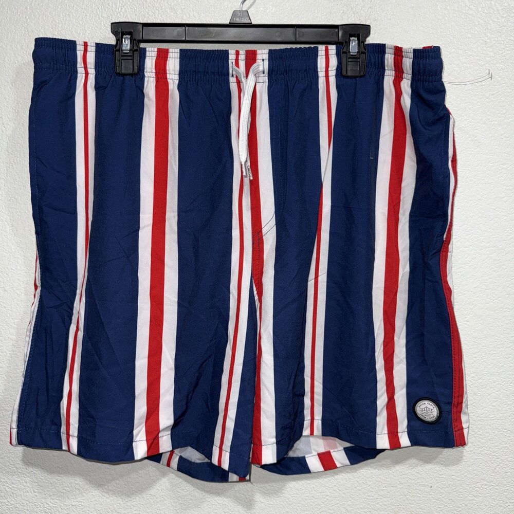 Brooklyn Cloth Co Mens Kent Av Swim Trunks XL Blue White Striped Mesh Lined NWOT